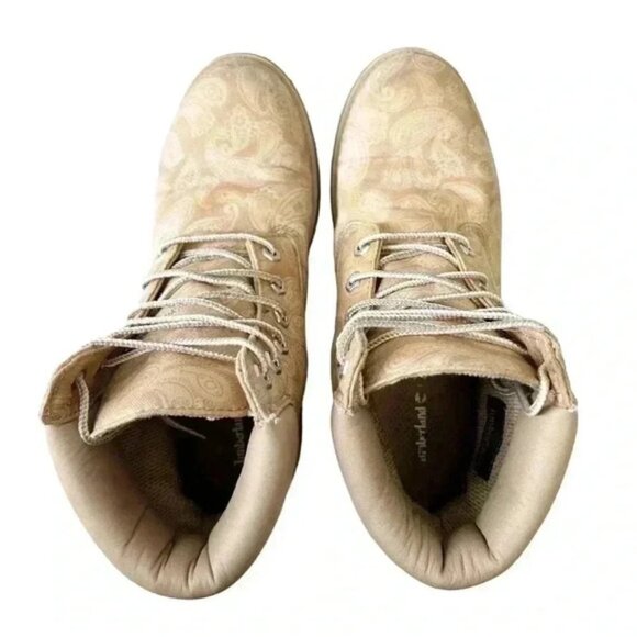 Timberland Boots 6” Premium Lace Up LTD ED Paisley Print Tan Brown Size 9 - Picture 7 of 16